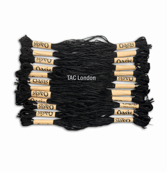 Pack of 12 Black Large Art Silk Skeins Stranded Embroidery Threads