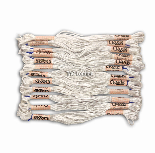 Pack of 12 White Large Art Silk Skeins Stranded Embroidery Threads
