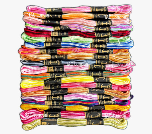 20 Anchor Multi Rainbow Variegated Cotton Embroidery Thread Skeins Floss Assorted Colour | Anchor Cotton Threads Embroidery Floss Pack 8.7yd, Limited Edition