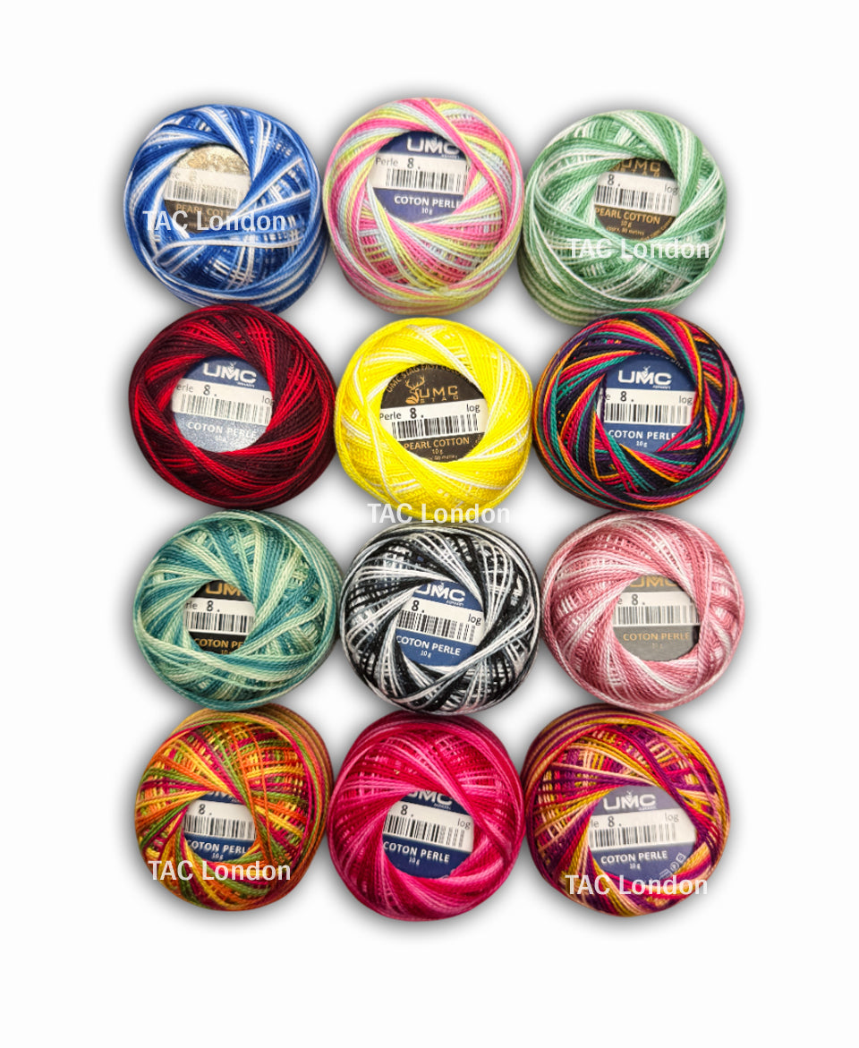 UMC 12 Pieces Multi Variegated | Premium Pearl Cotton Embroidery Thread | 100% Cotton | Thread Cotton Balls
