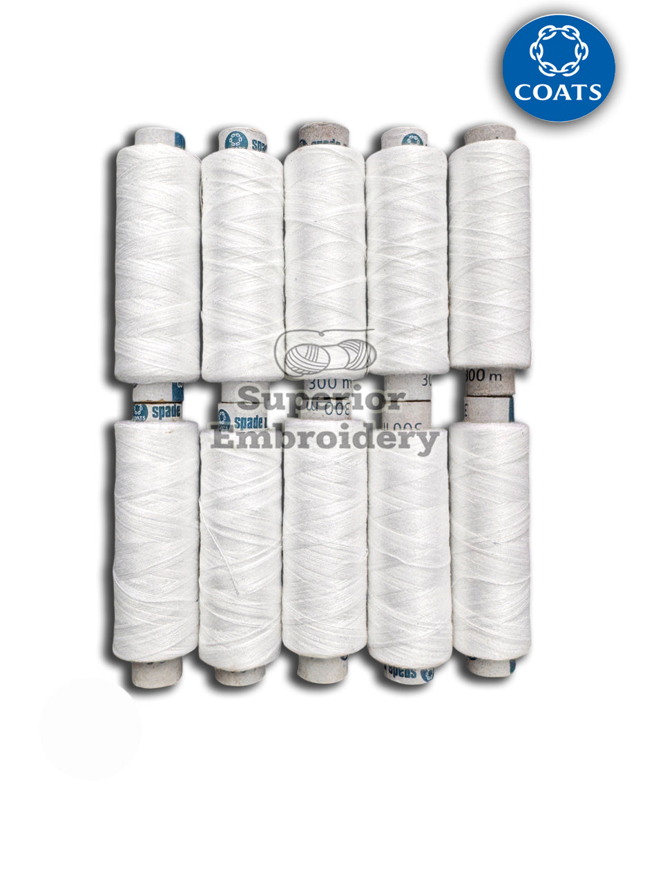10 Coats Spade White Polyester Threads for Sewing and Overlocking 300 Meters Each Reel