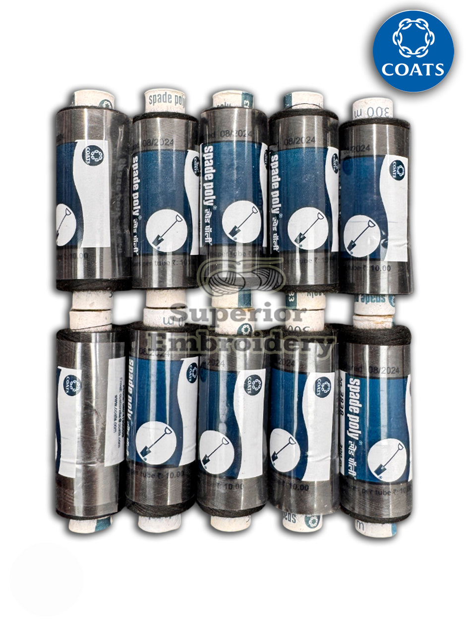 10 Coats Spade Black Polyester Threads for Sewing and Overlocking 300 Meters Each Reel
