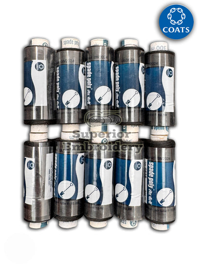 10 Coats Spade Black Polyester Threads for Sewing and Overlocking 300 Meters Each Reel