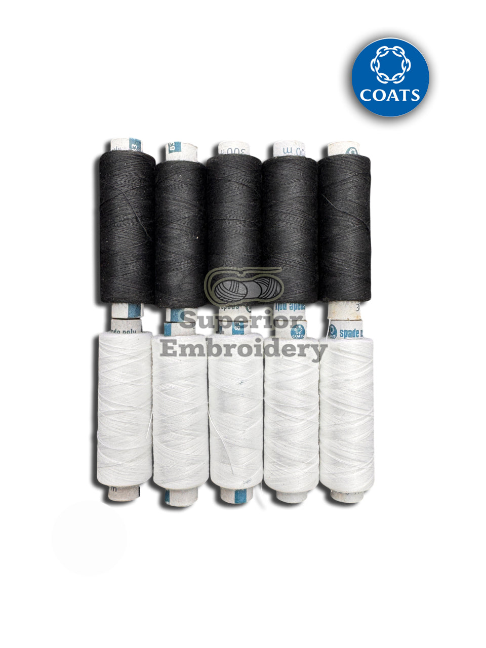 10 Coats Spade White Black Polyester Threads for Sewing and Overlocking 300 Meters Each Reel