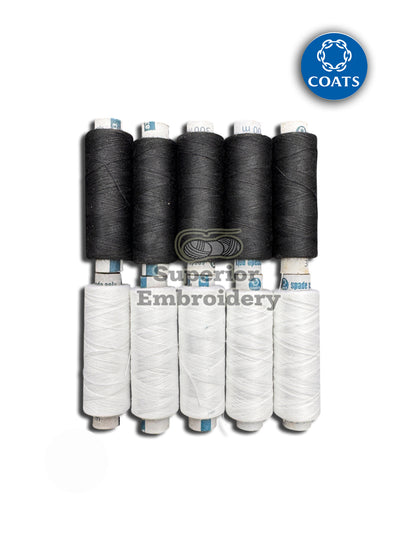 10 Coats Spade White Black Polyester Threads for Sewing and Overlocking 300 Meters Each Reel