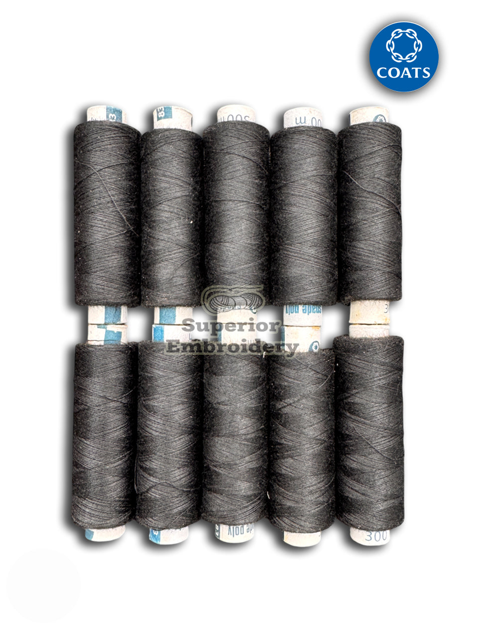 10 Coats Spade Black Polyester Threads for Sewing and Overlocking 300 Meters Each Reel