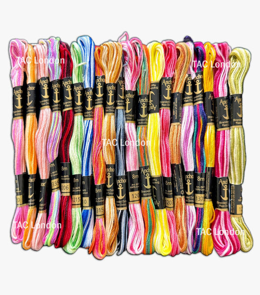 20 Anchor Multi Rainbow Variegated Cotton Embroidery Thread Skeins Floss Assorted Colour | Anchor Cotton Threads Embroidery Floss Pack 8.7yd, Limited Edition