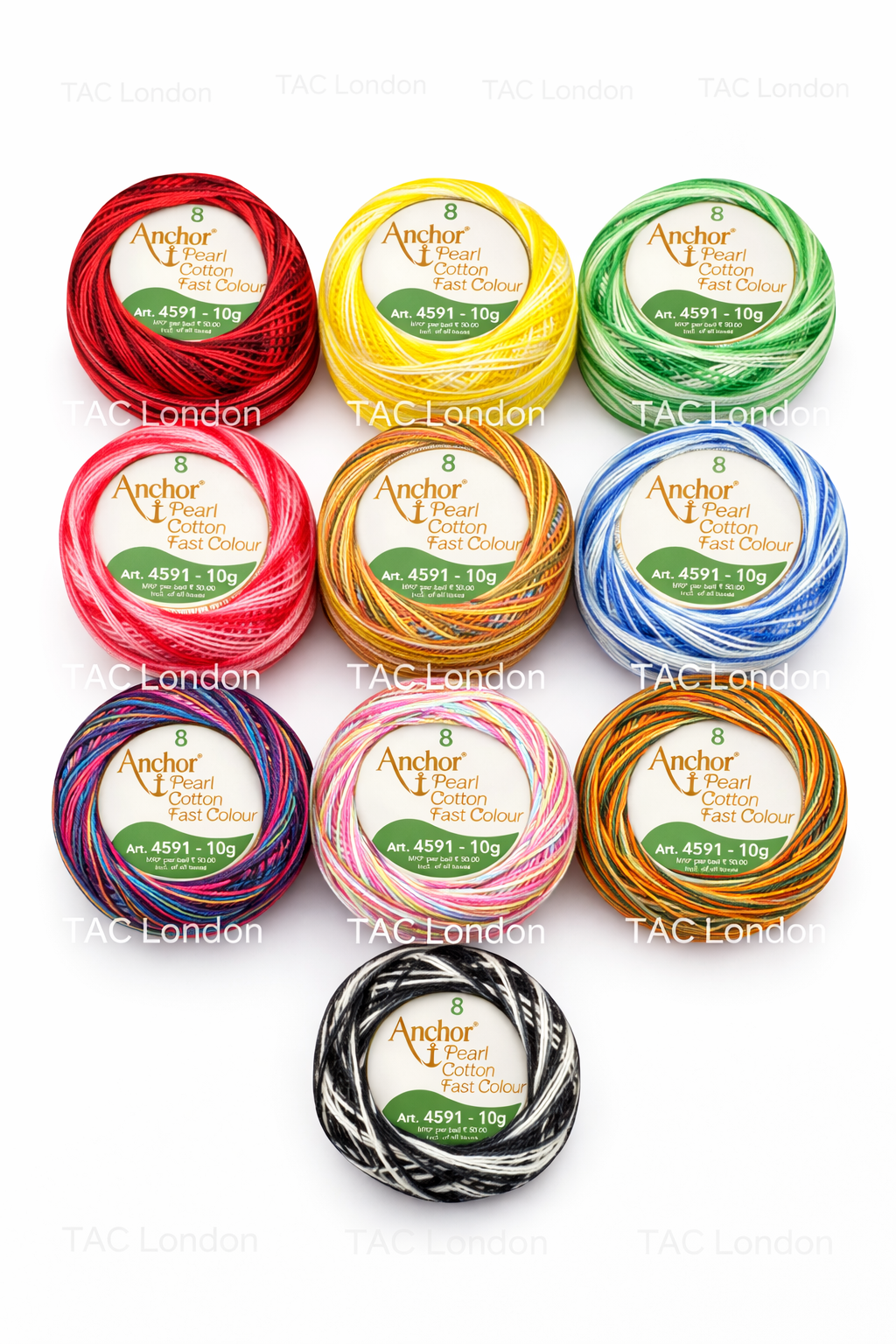 10 Multi Variegated Colours Anchor Pearl Cotton Embroidery Crochet Thread ball size No.8 85 Meters Each Balls