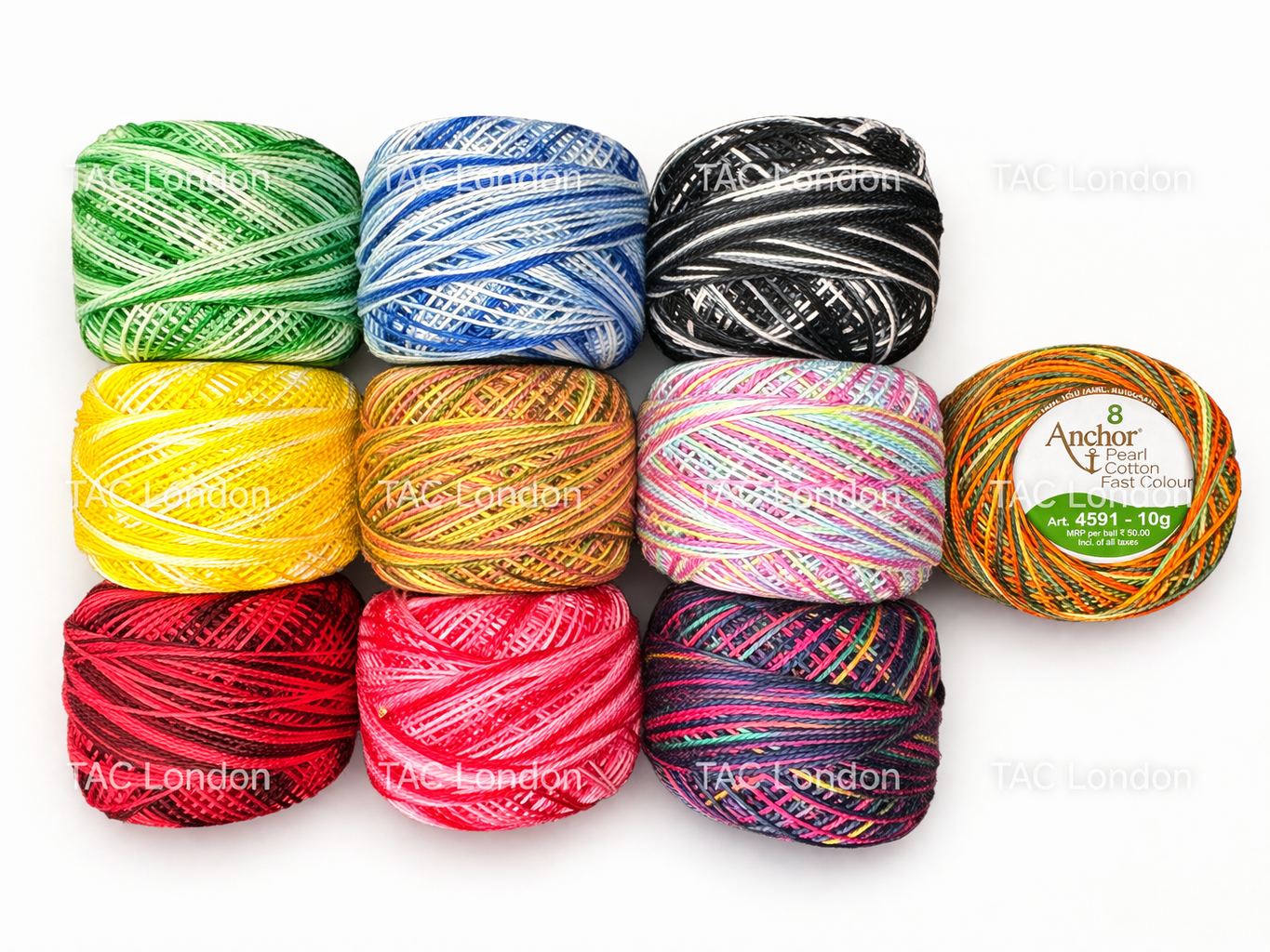 10 Multi Variegated Colours Anchor Pearl Cotton Embroidery Crochet Thread ball size No.8 85 Meters Each Balls