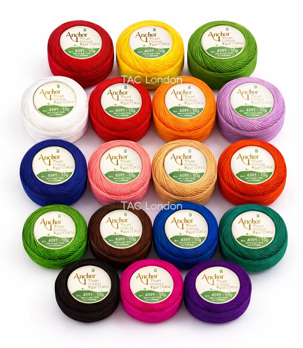 Pack of 20 Anchor Pearl Cotton Balls Anchor Crochet Cotton Embroidery Thread Balls Size 8 (85 Meters Each) Assorted Coloured