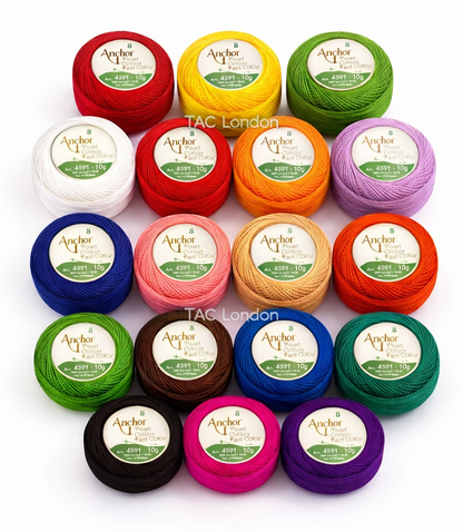 Pack of 20 Anchor Pearl Cotton Balls Anchor Crochet Cotton Embroidery Thread Balls Size 8 (85 Meters Each) Assorted Coloured