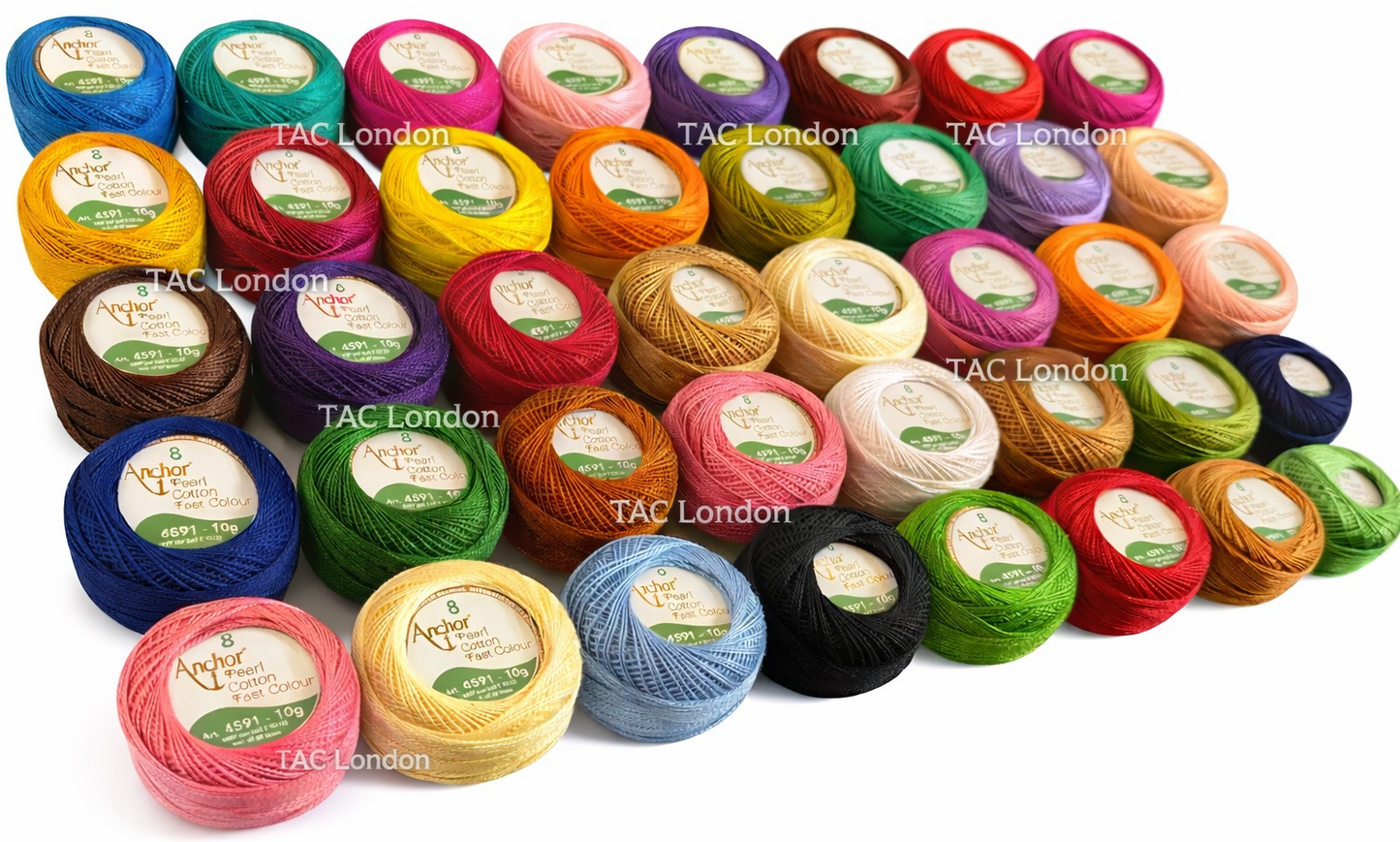 Pack of 40 Anchor Pearl Cotton Balls Anchor Crochet Cotton Embroidery Thread Balls Size 8 (85 Meters Each) Assorted Coloured