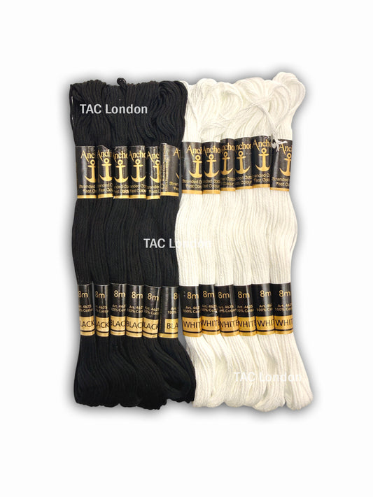 12 White Black Anchor Cross Skeins Stitch Cotton Skeins Embroidery Floss Threads