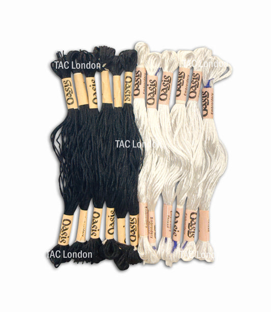 Pack of 12 White Black Large Art Silk Skeins Stranded Embroidery Threads