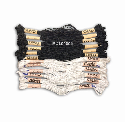 Pack of 12 White Black Large Art Silk Skeins Stranded Embroidery Threads