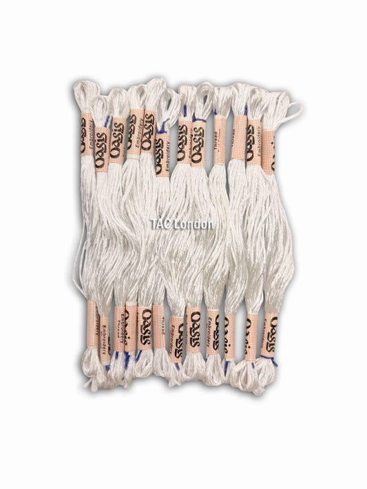 Pack of 12 White Large Art Silk Skeins Stranded Embroidery Threads