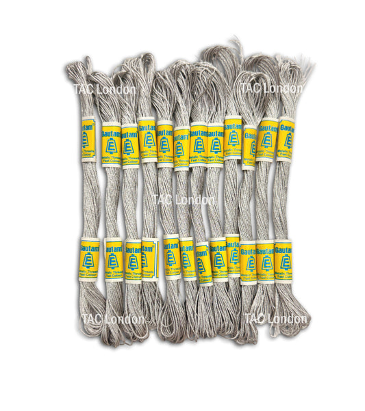 Pack of 12 Silver Metallic Effect Thread For Embroidery Cross Stitch Threads Floss 8m Each