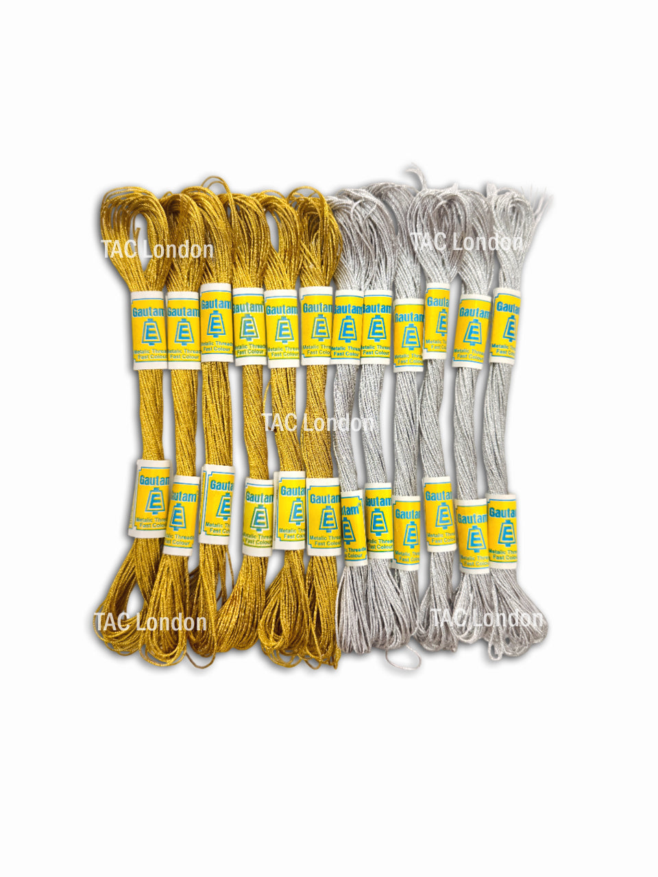 Pack of 12 Gold & Silver Metallic Effect Thread For Embroidery Cross Stitch Threads Floss 8m Each