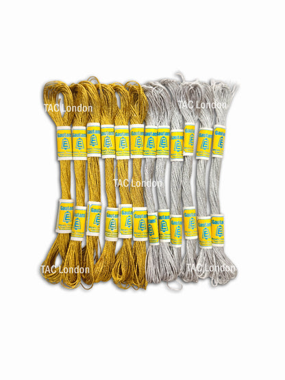 Pack of 12 Gold & Silver Metallic Effect Thread For Embroidery Cross Stitch Threads Floss 8m Each