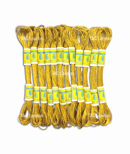 Pack of 12 Gold Metallic Effect Thread For Embroidery Cross Stitch Threads Floss 8m Each