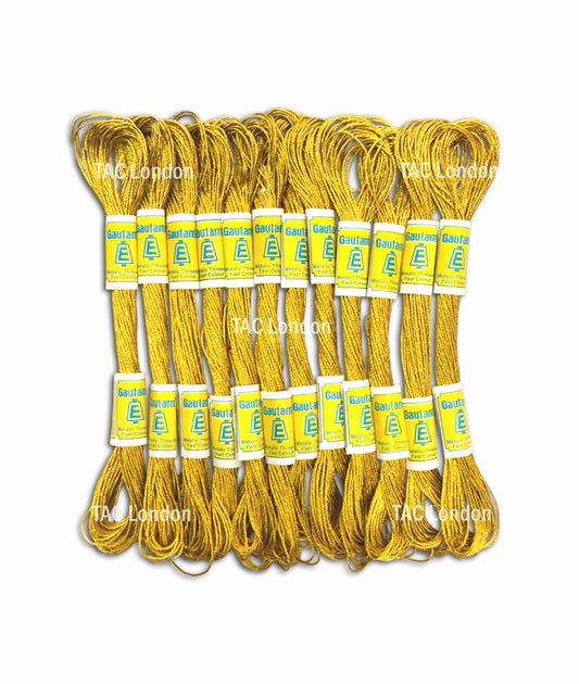 Pack of 12 Gold Metallic Effect Thread For Embroidery Cross Stitch Threads Floss 8m Each