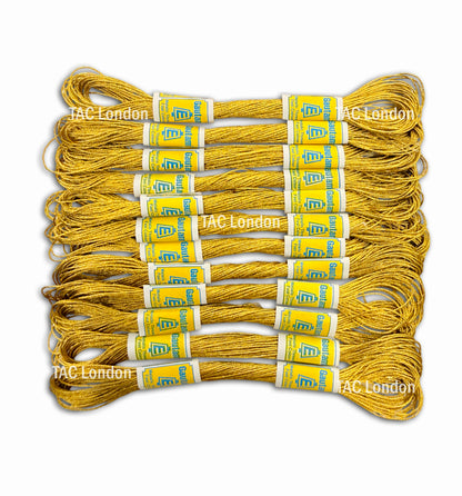 Pack of 12 Gold Metallic Effect Thread For Embroidery Cross Stitch Threads Floss 8m Each