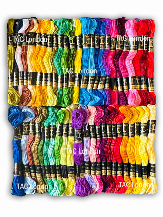 100 Anchor Cross Skeins Stitch Cotton Skeins Embroidery Floss Threads Assorted Colour (Code No.01122)