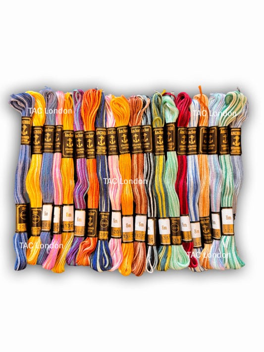 20 Multi Variegated Anchor Cross Skeins Stitch Cotton Skeins Embroidery Floss Threads Skeins