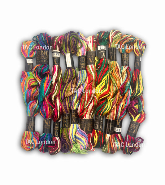 Pack of 10 Variegated Multi Extra Large Art Silk Skeins Stranded Most Demanding Colours Embroidery Threads