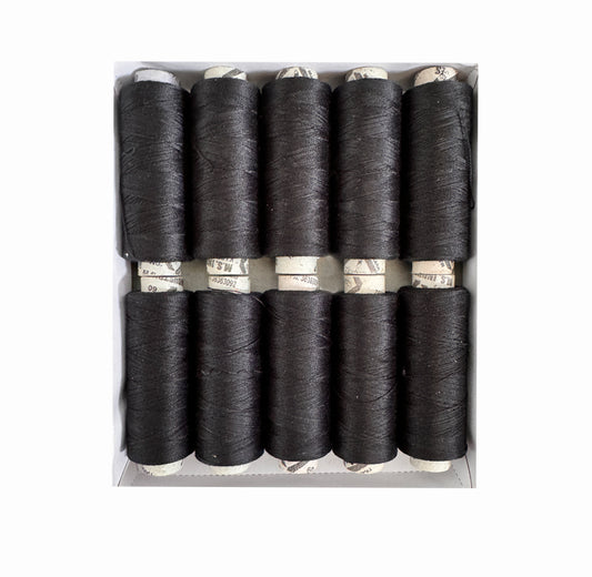 Pack of 10 Black Sewing Thread Spools 100% PURE COTTON Threads