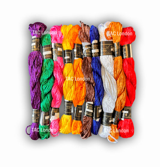 Pack of 10 Extra Large Art Silk Skeins Stranded Most Demanding Colours Embroidery Threads