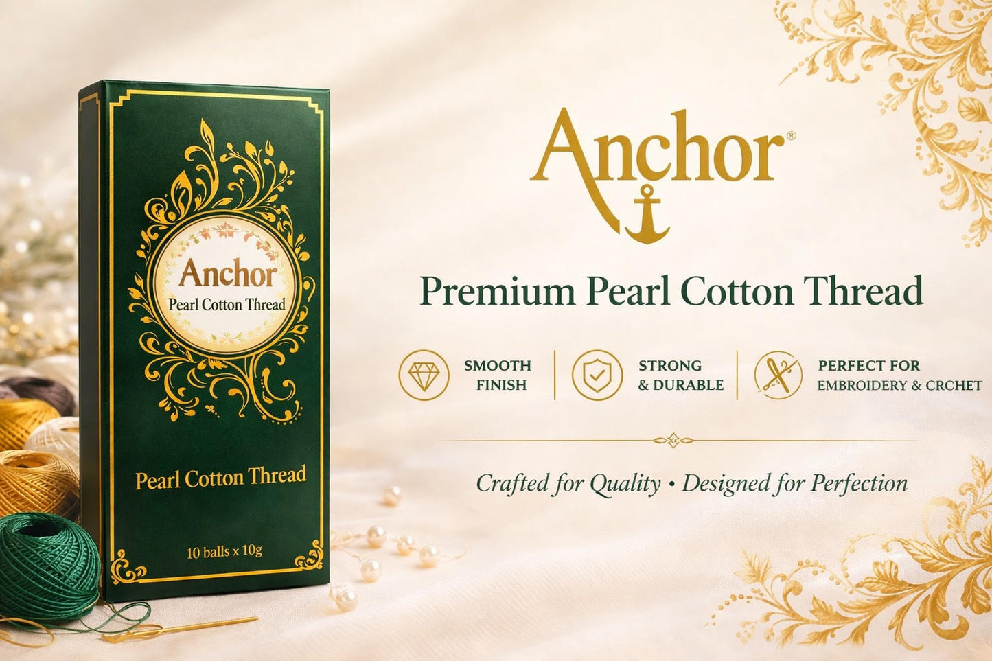 Pack of 10 White Anchor Pearl Cotton Balls Anchor Crochet Cotton Embroidery Thread Balls Size 8 (85 Meters Each)
