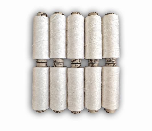 Pack of 10 White Sewing Thread Spools 100% PURE COTTON Threads